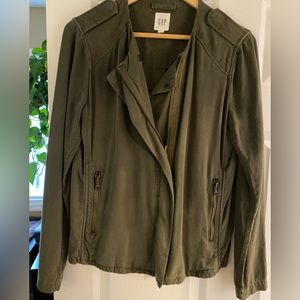 GAP olive green linen and tencel moto jacket size M